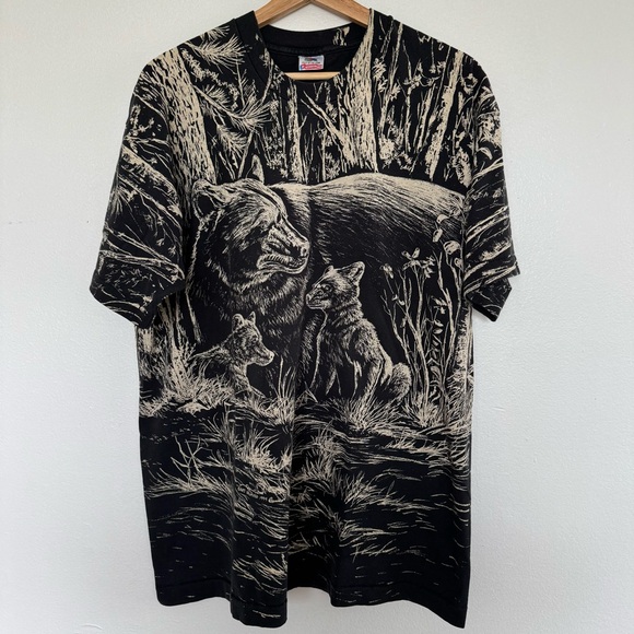 Fruit of the Loom Other - Vintage 90s Bears T-Shirt Mens XL Cub Animals Nature Single Stitch USA AOP Tee